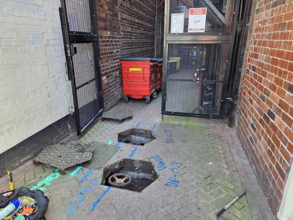 Underground pipe survey, Leeds - open manholes Underground pipe survey Leeds open manholes Underground Sprinkler Pipe Survey, Leeds